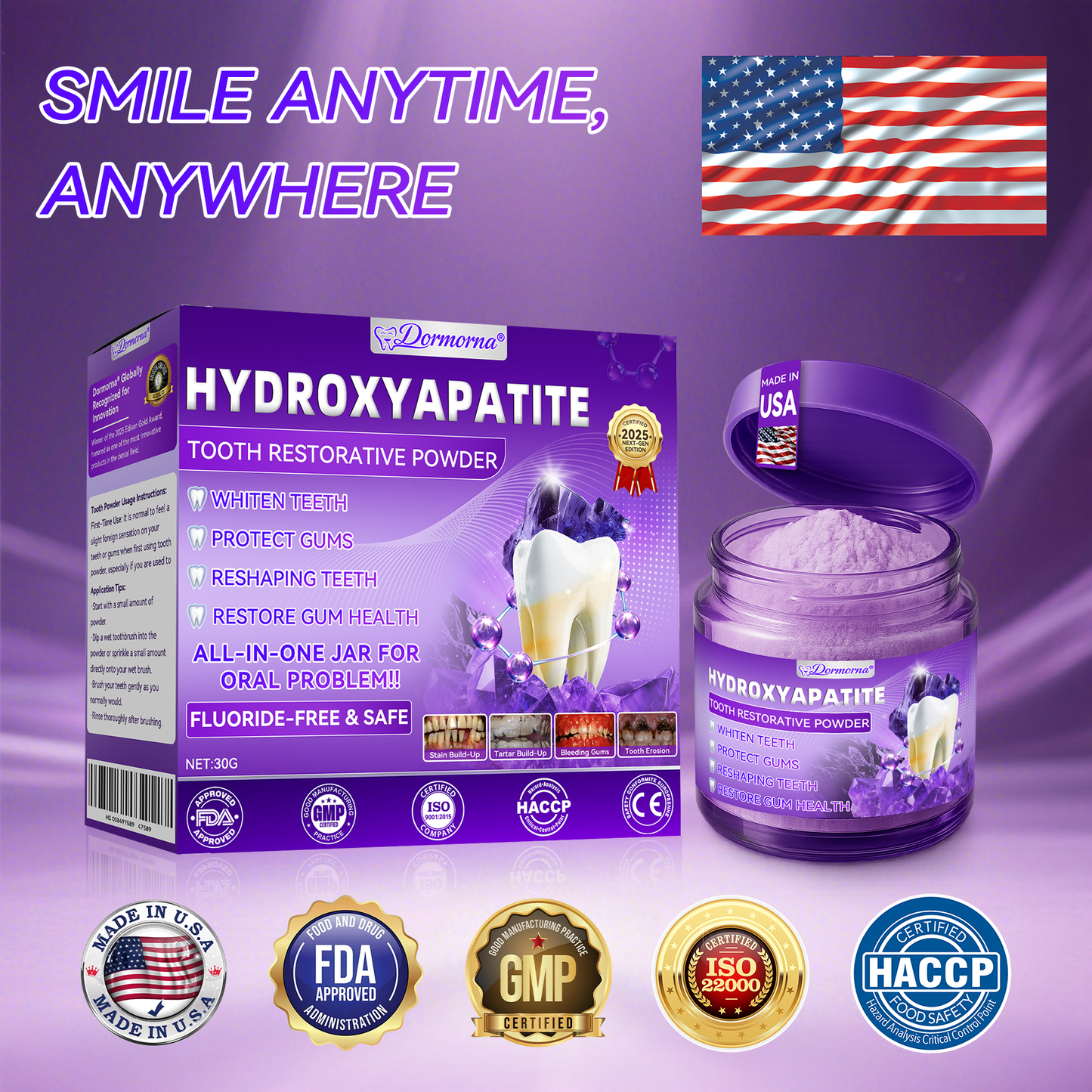 Dentist Recommended 🎉 Dormorna® Hydroxyapatite Teeth Whitening Powder – (Comprehensive Protection for Your Oral Health and Teeth) 🏆